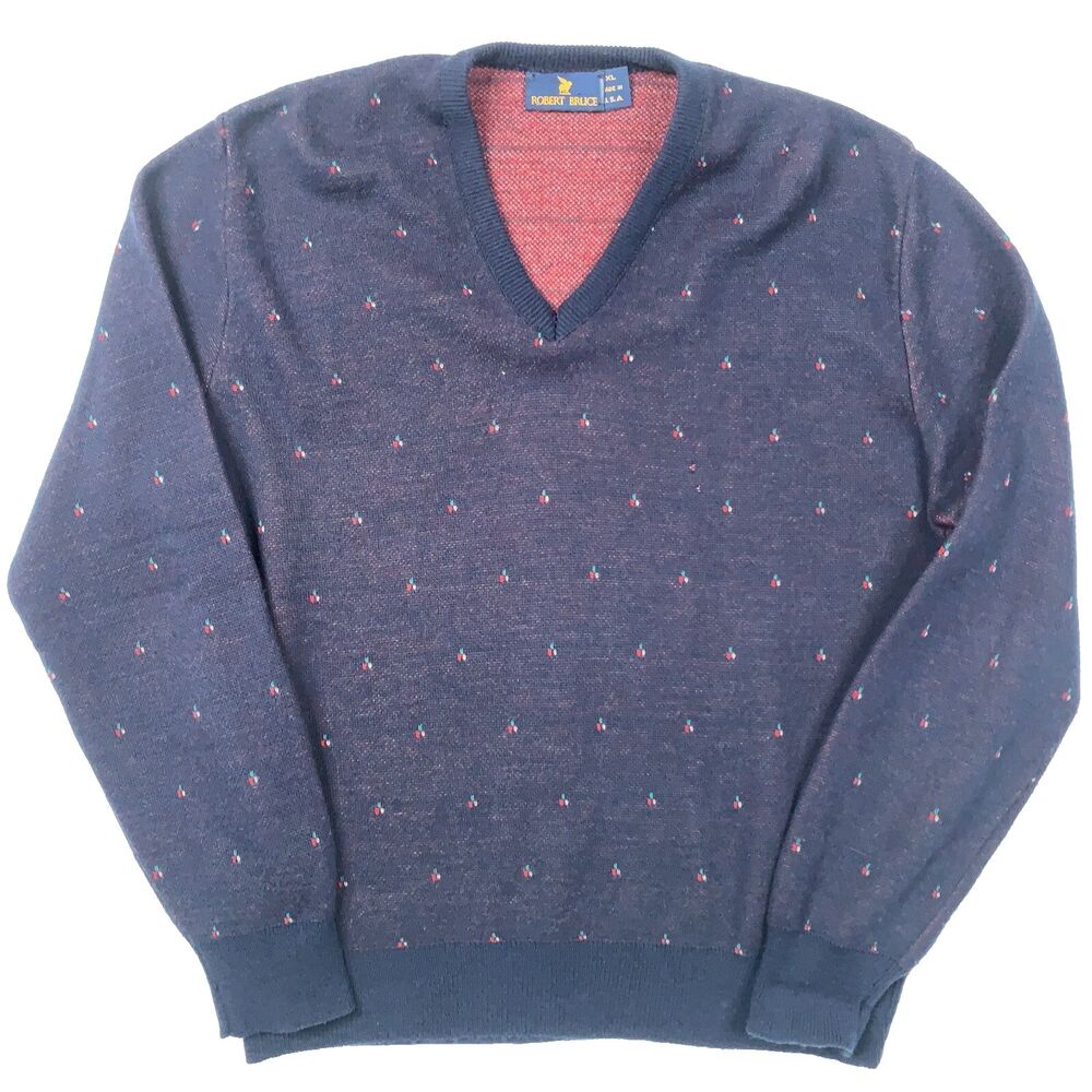 Vintage ROBERT BRUCE Dark Blue Long Sleeve Pullover Sweater Men's Size XL